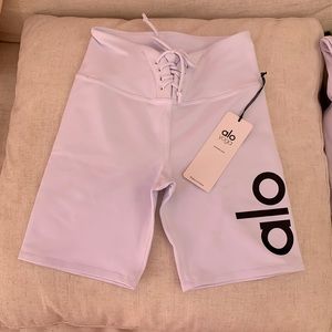 Alo Yoga white bike shorts
